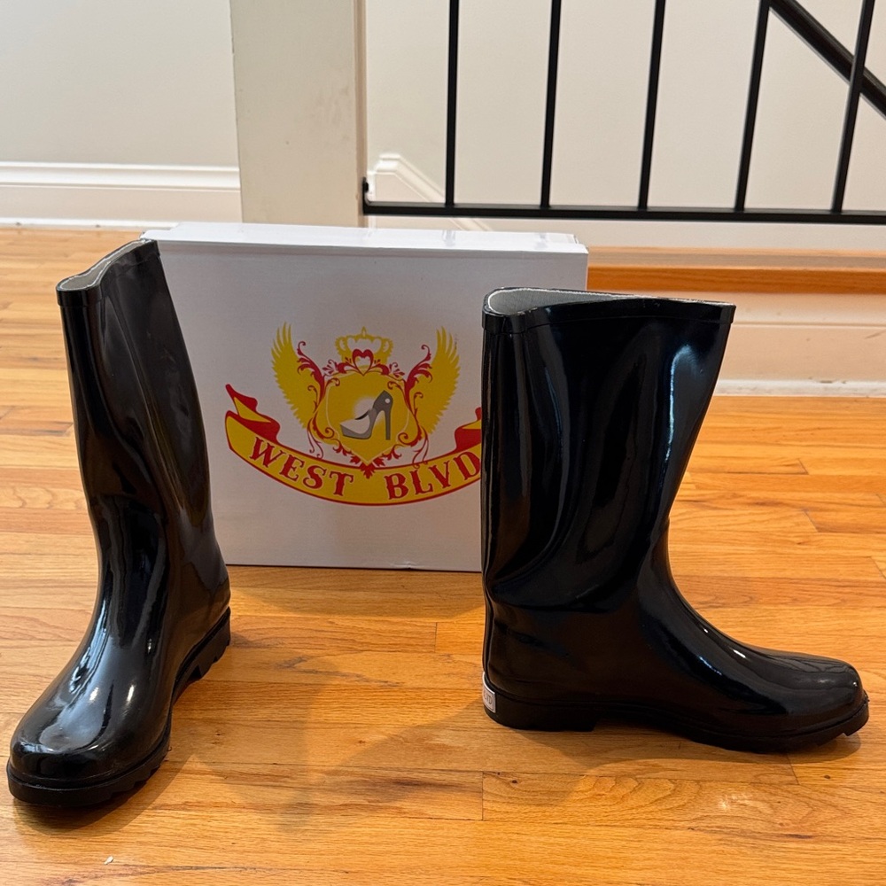 West Blvd Black Patent Mid-Calf Rain Boots